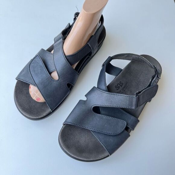 SAS Huggy Navy Leather Comfort Sandals Sz 9.5M – Retail $199 - Picture 6 of 8